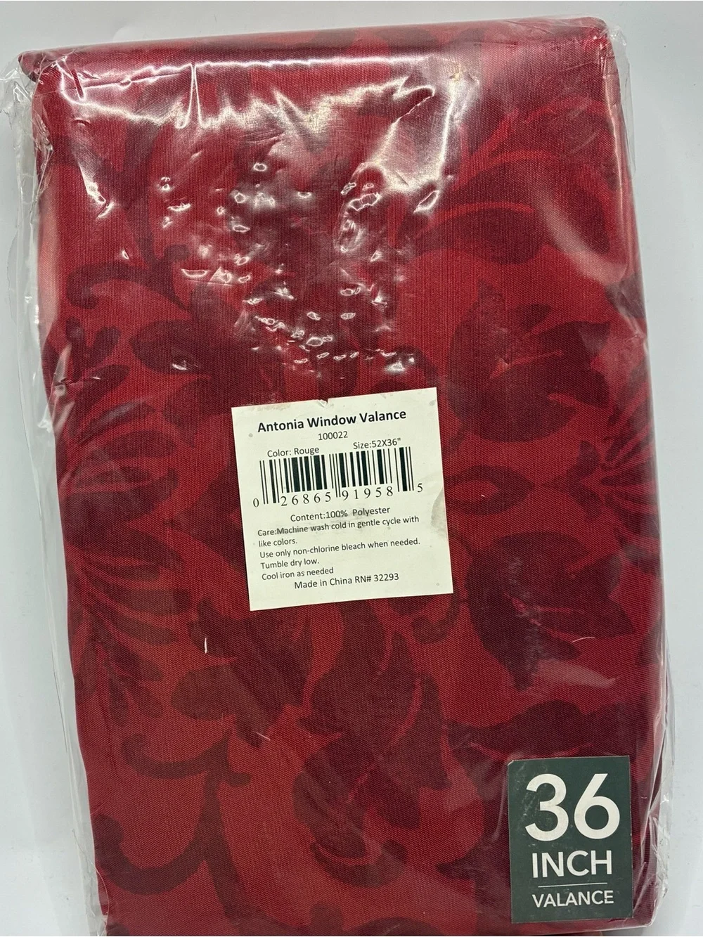 “Antonia” Waterfall Tassel Window Valance 52x36 Rouge Red Damask Blackout NWT